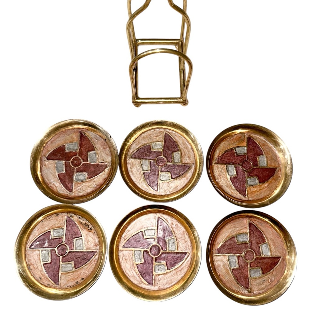 Vintage Brass Coasters Set of 6 with stand made in India